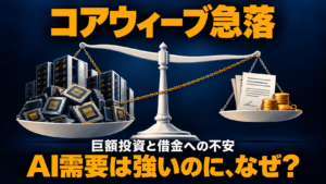 コアウィーブ急落 AI需要は強いのに、なぜ？ 巨額投資と借金への不安